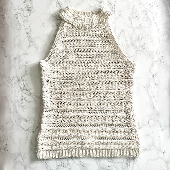 Banana Republic Cream Crochet Knit Halter Top women’s Size Small - Picture 1 of 8